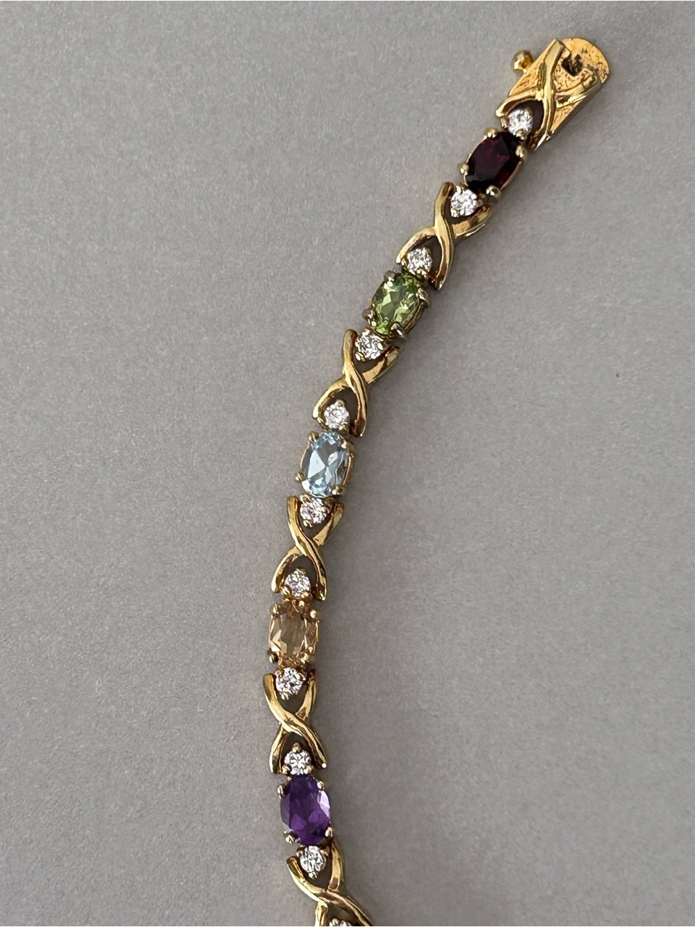 Vtg DBJ 925 Sterling Silver Gold Vermeil Rainbow Multi Gemstone XO Tennis Bracel - Picture 4 of 16